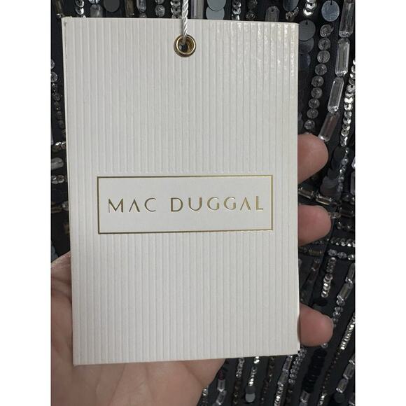 Mac Duggal 93590A Gray Sequin Beaded Long Sleeve Cocktail Dress Size 16 NWT - Picture 10 of 11